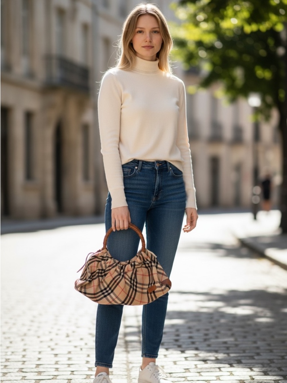 Burberry Nova Check Blue Label Hand Bag Canvas PINK